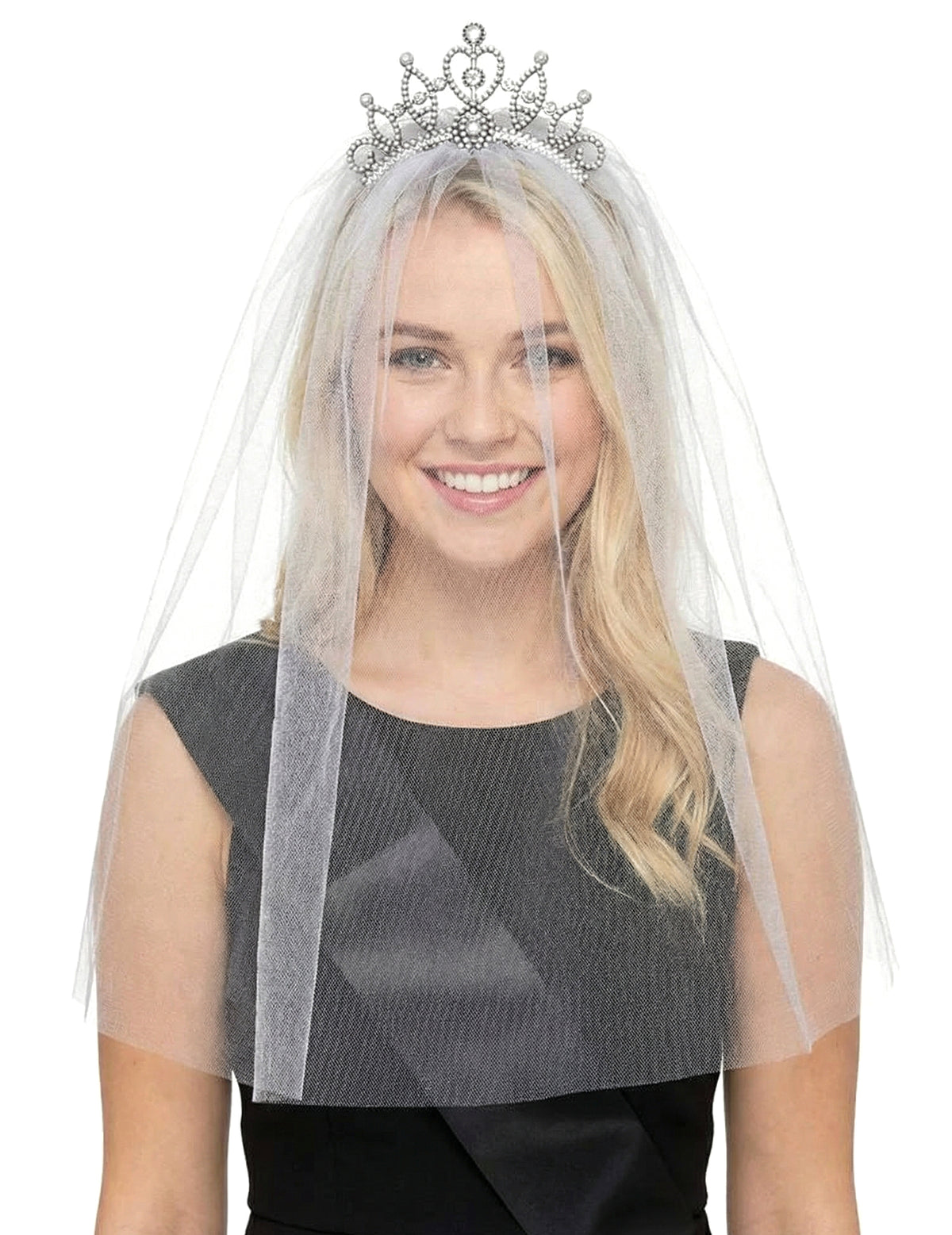 Diadème avec voile de mariée pour femme blanc et argenté