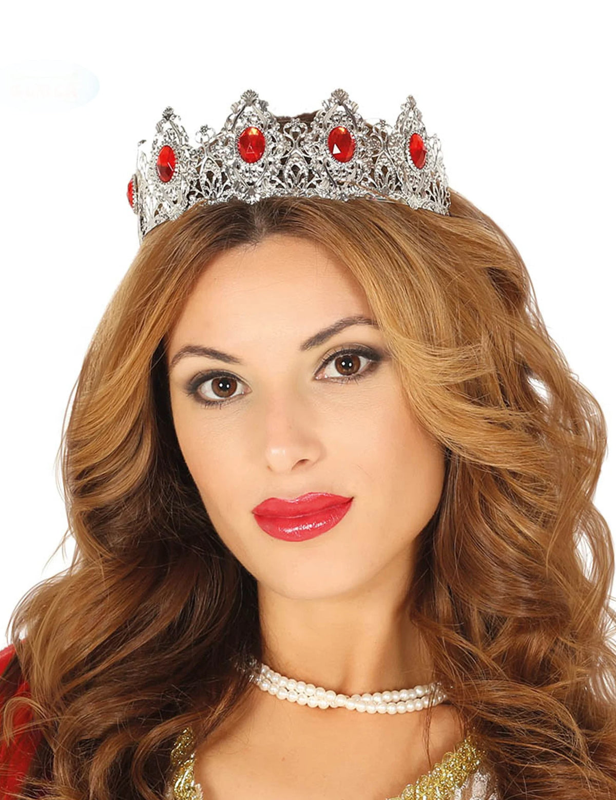Diadème princesse pour adulte argenté à pierres rouges