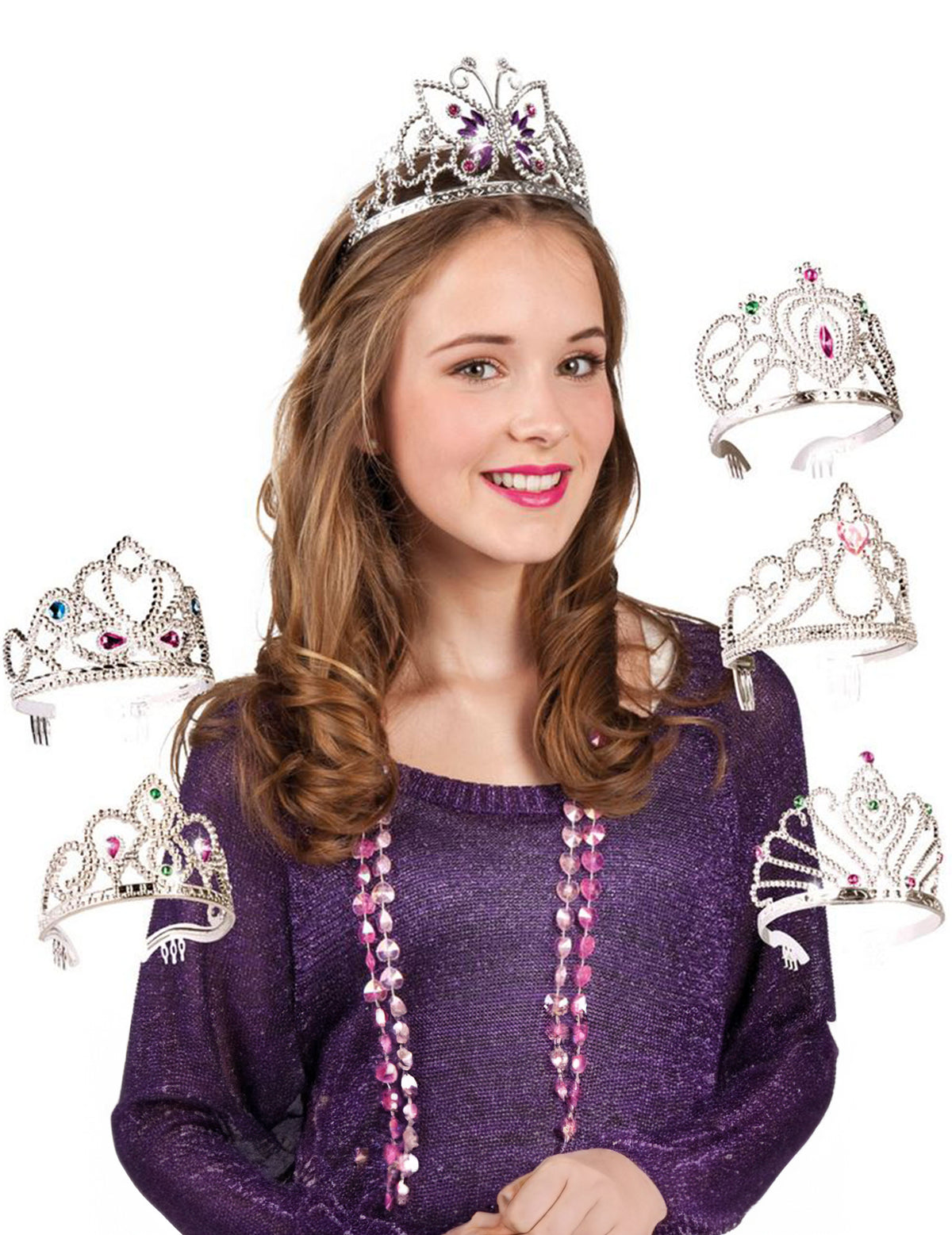 Diadème princesse pour enfant argenté avec pierres colorées assorties