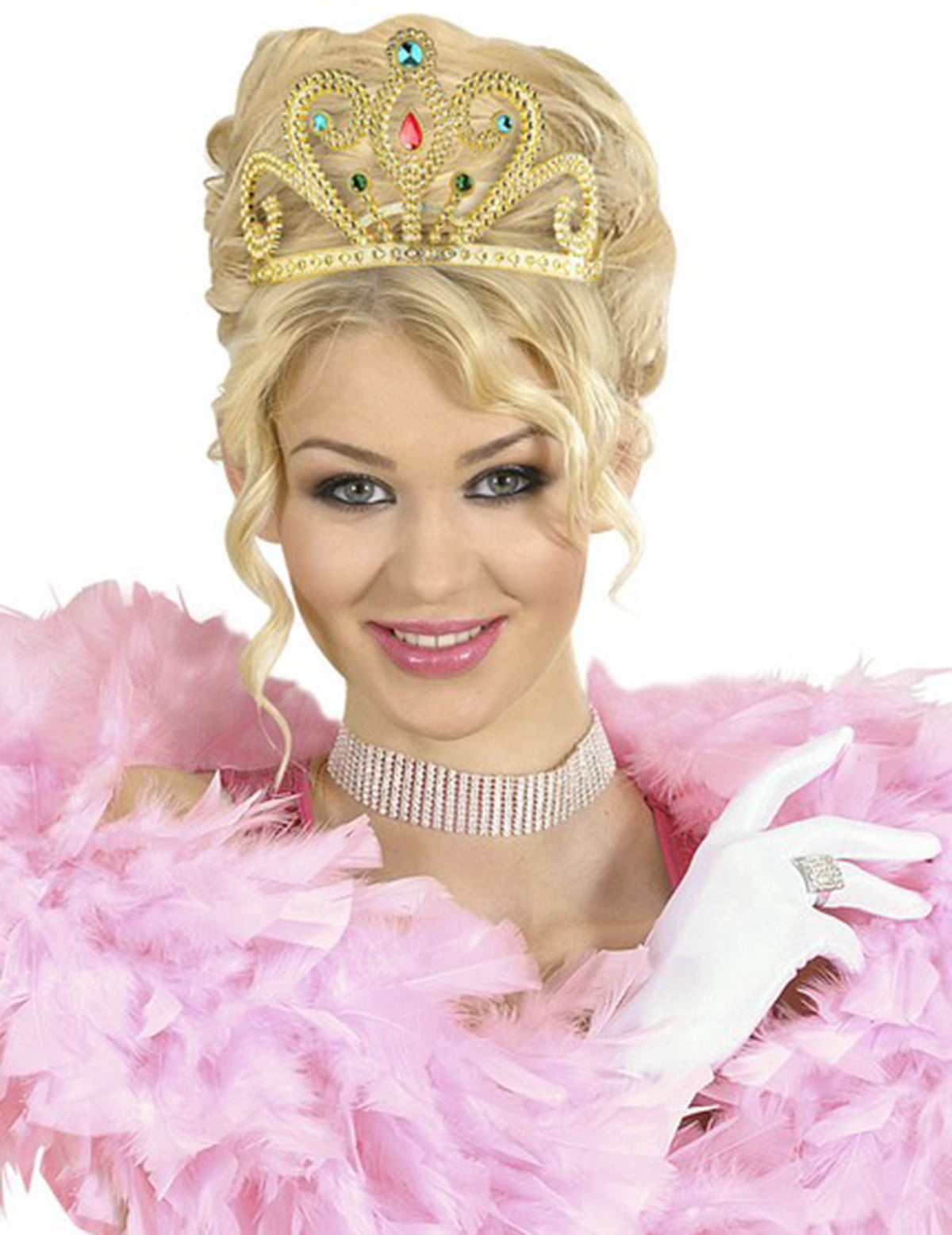 Diadème de reine pour femme doré avec pierres colorées