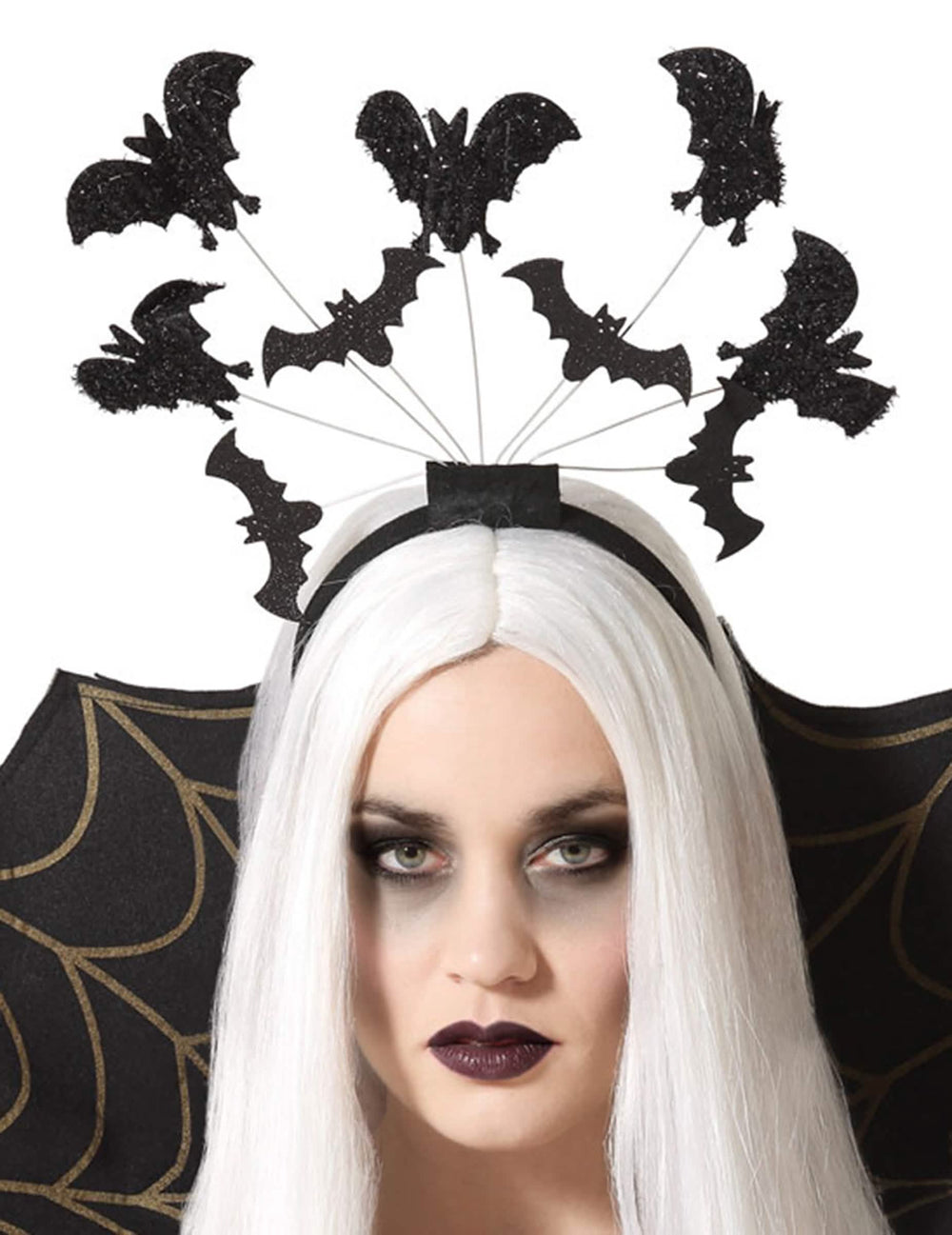 Tiara de asas de morcego para adulto preto com lantejoulas