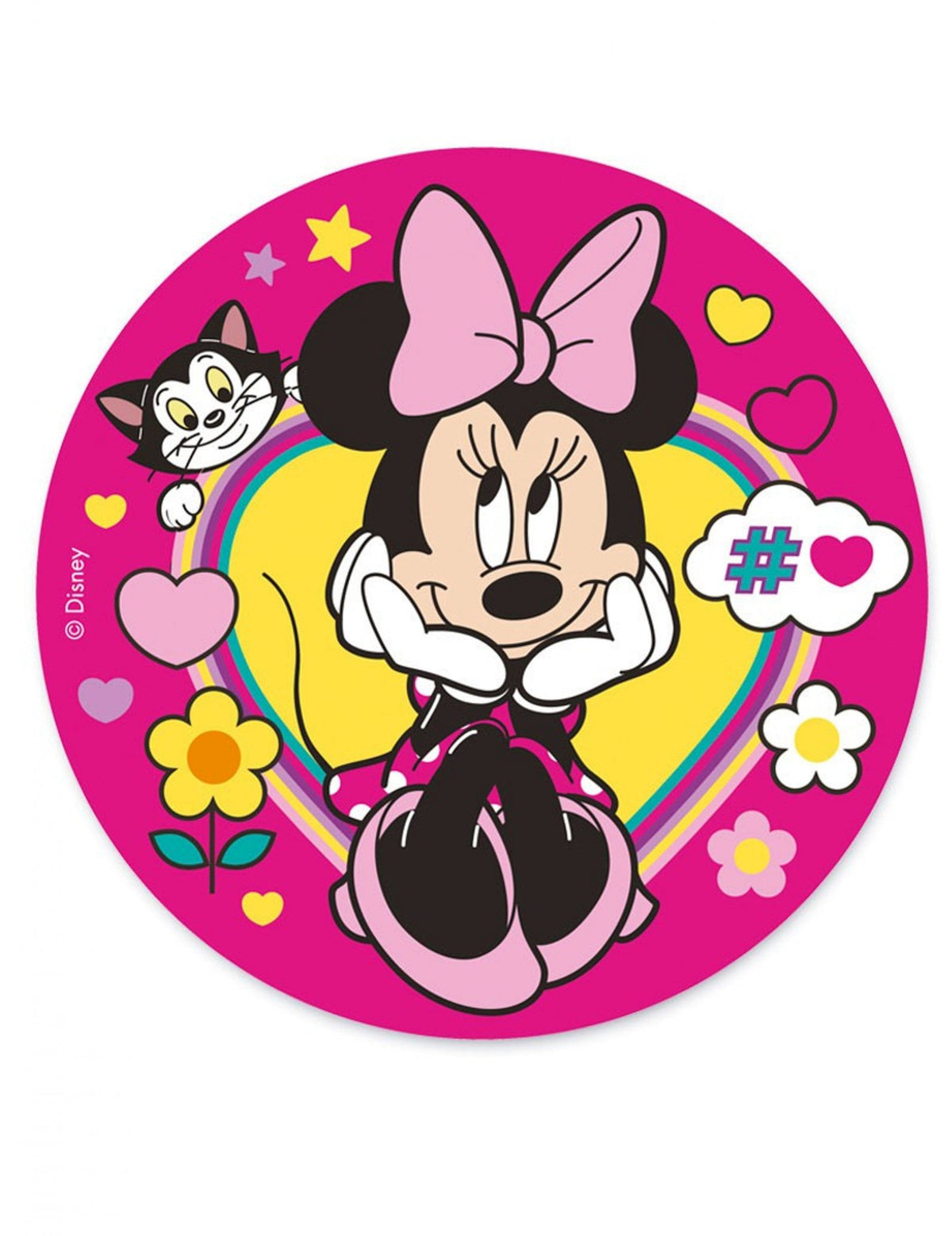 Disque en azyme Minnie rose avec motifs cœurs et fleurs