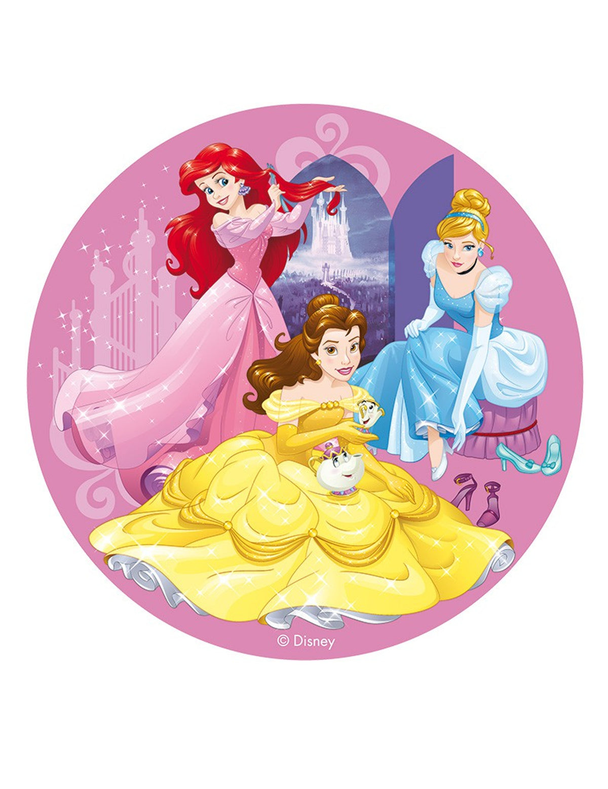 Disque en azyme Princesses Disney rose avec Ariel Belle et Cendrillon