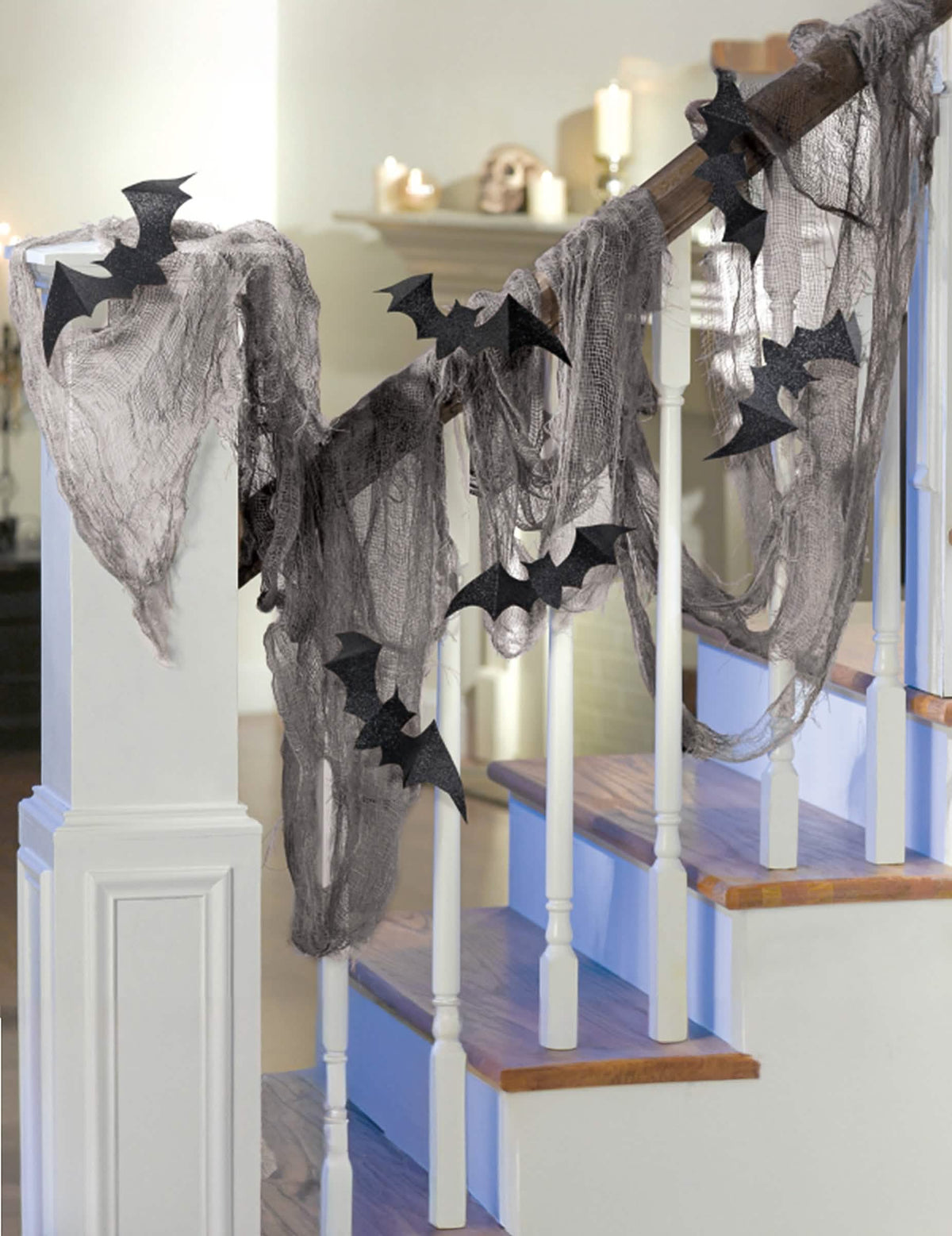 Drap chauve-souris pour décoration d'Halloween gris et noir