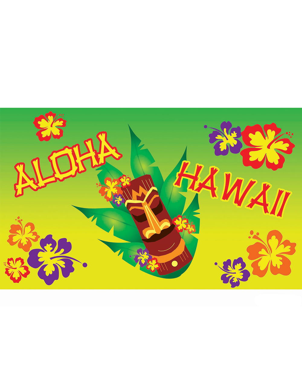 Décoration murale Aloha vert et jaune avec Tiki et fleurs d'hibiscus