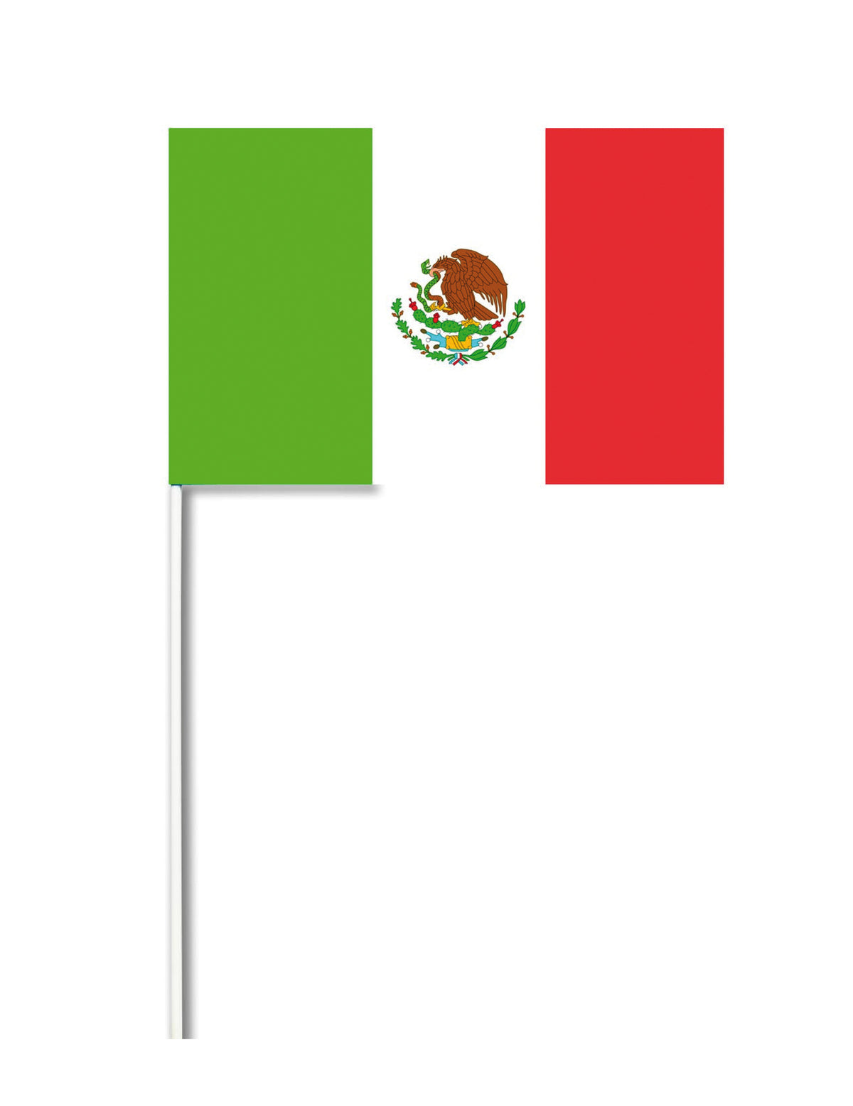 Drapeau papier Mexique vert blanc rouge avec blason sur tige blanche