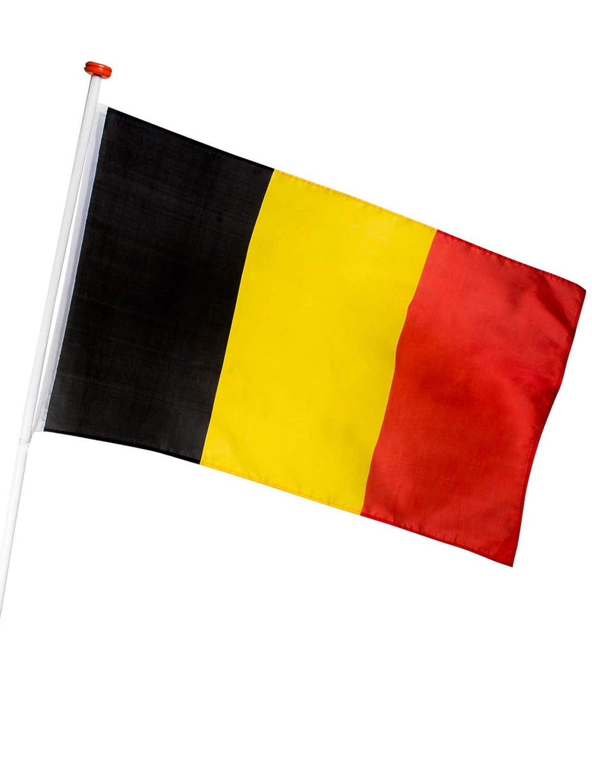 Drapeau Belgique pour supporter noir jaune et rouge avec hampe