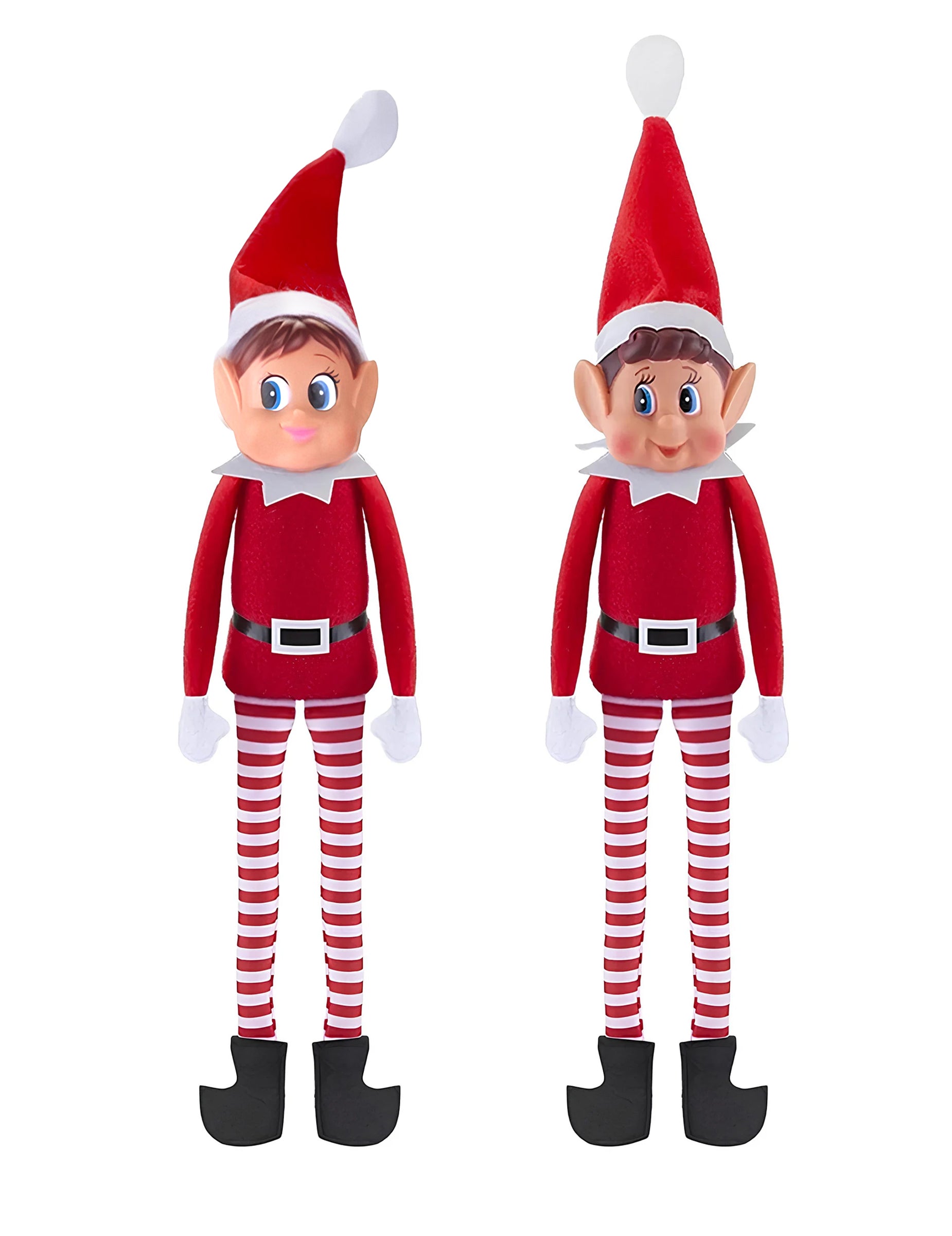 Duo lutins farceurs de Noël Elvie et Elfie pour enfant rouge et blanc à rayures