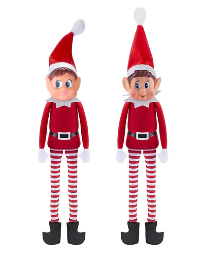 Duo lutins farceurs de Noël Elvie et Elfie pour enfant rouge et blanc à rayures