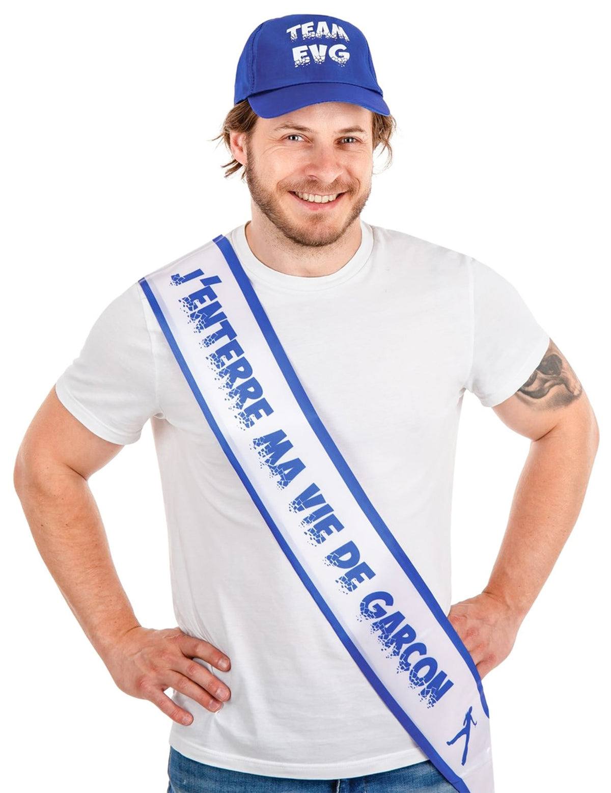 Echarpe J'enterre ma vie de garçon pour homme bleue et blanche