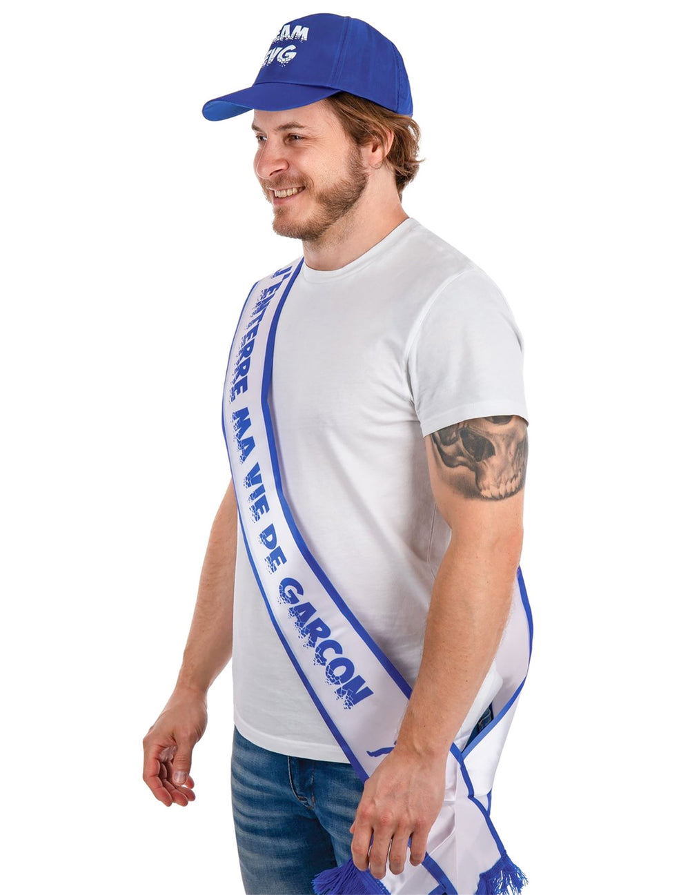 Vue de profil de l'écharpe J'enterre ma vie de garçon