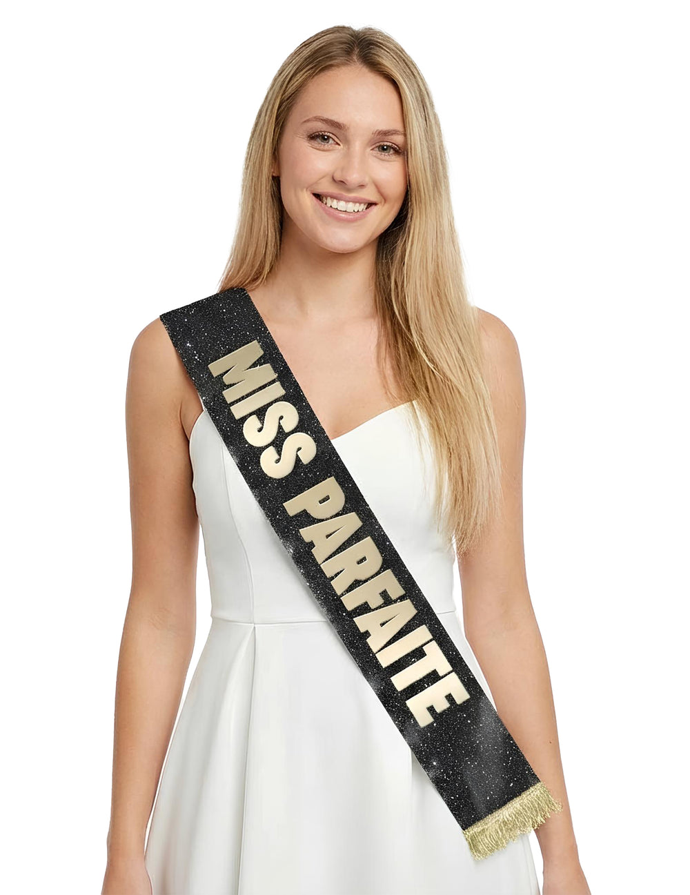 Écharpe Miss Parfaite pour femme noire à paillettes et lettrage doré
