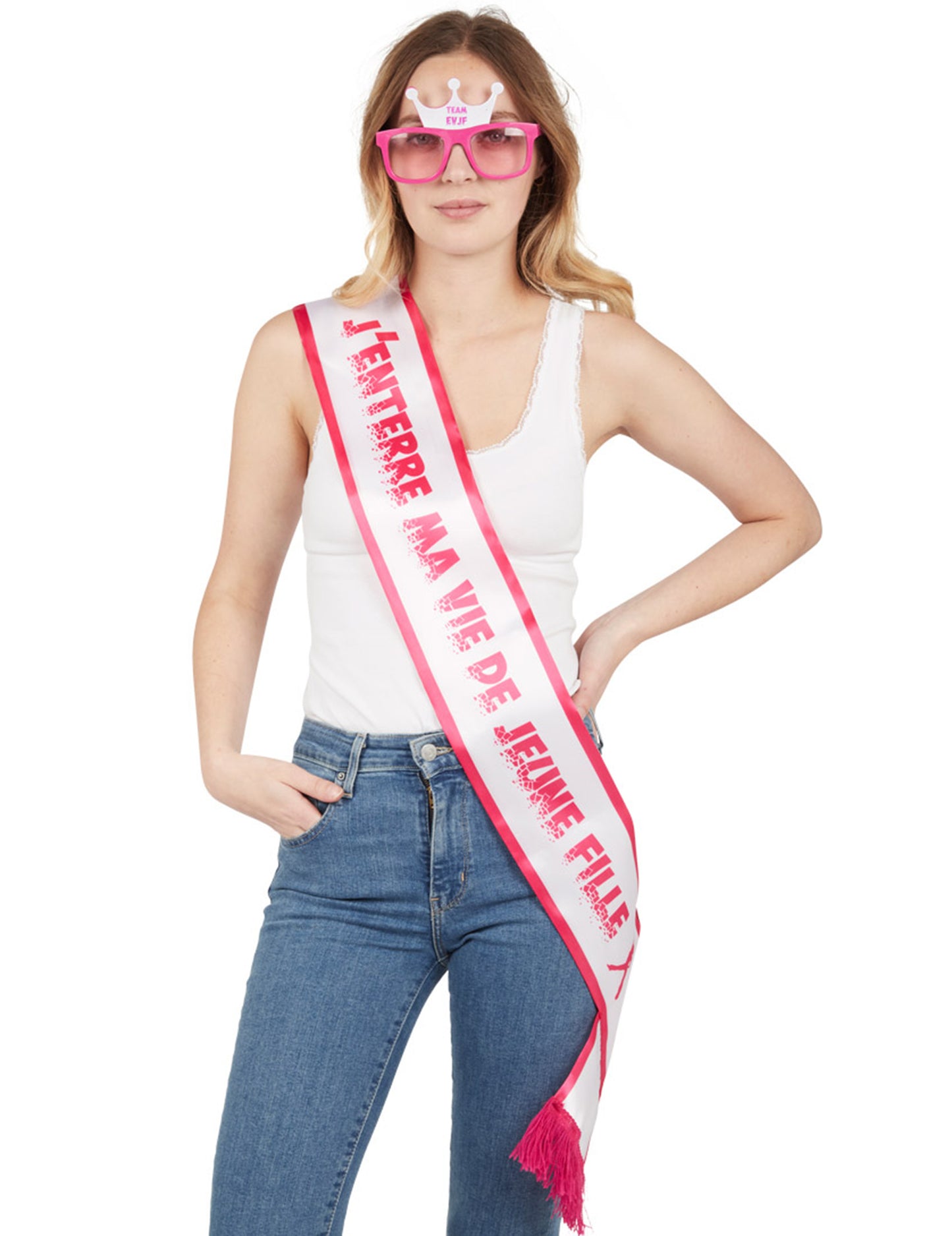 Echarpe J'enterre ma vie de jeune fille pour femme rose et blanche