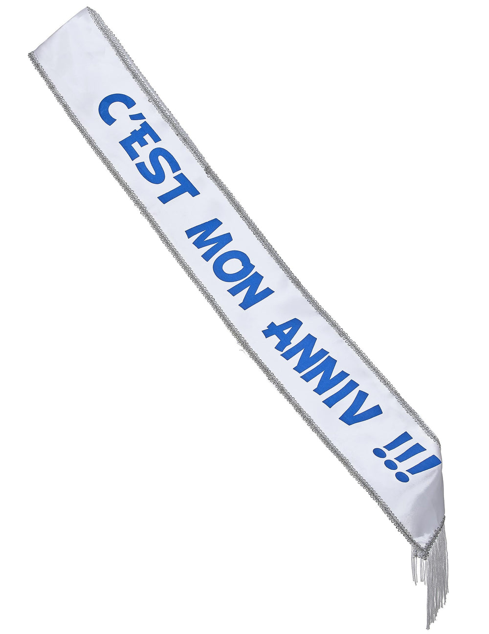 Écharpe en satin c'est mon anniv pour adulte blanche et bleue