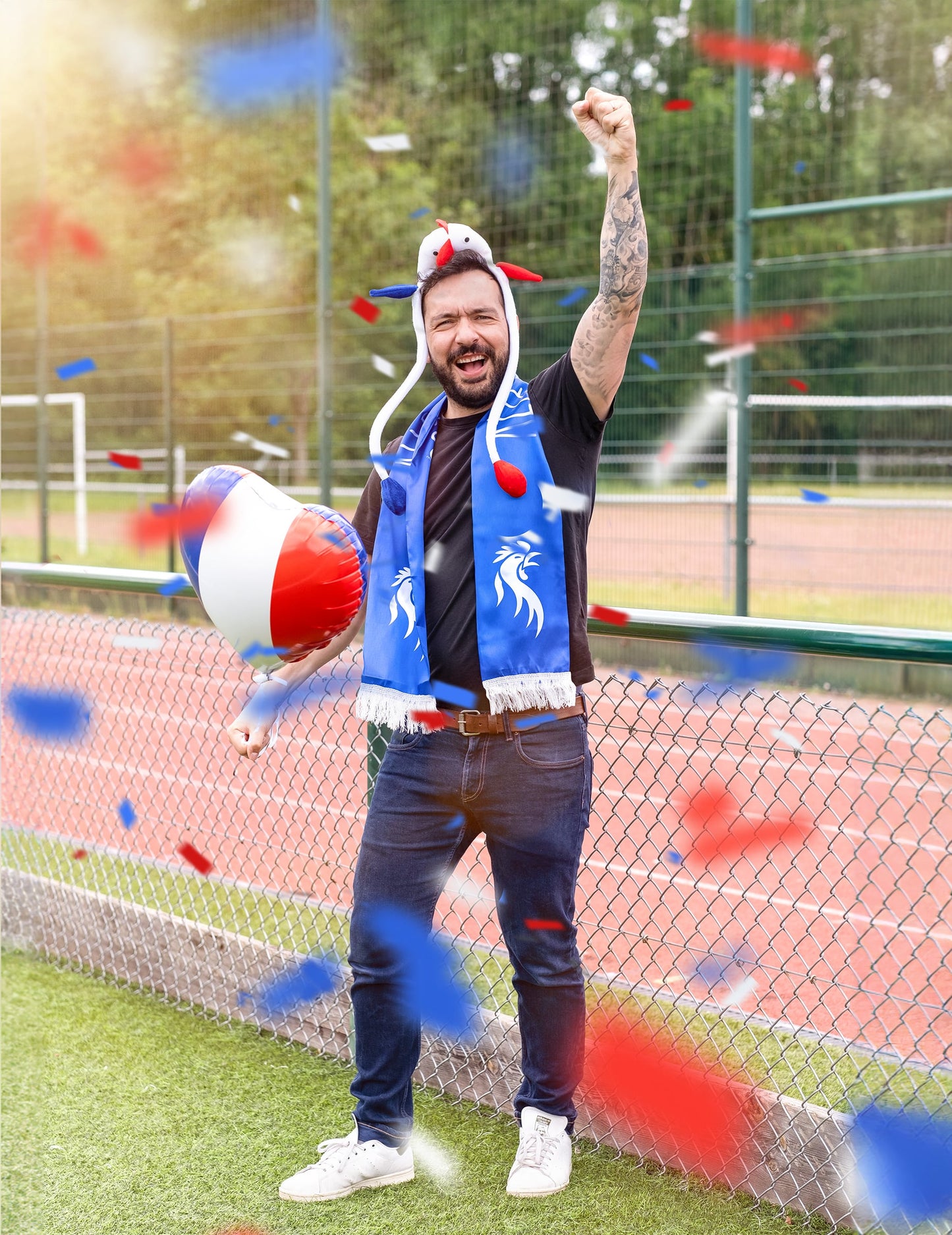 Mise en situation de l'écharpe de supporter Allez les bleus