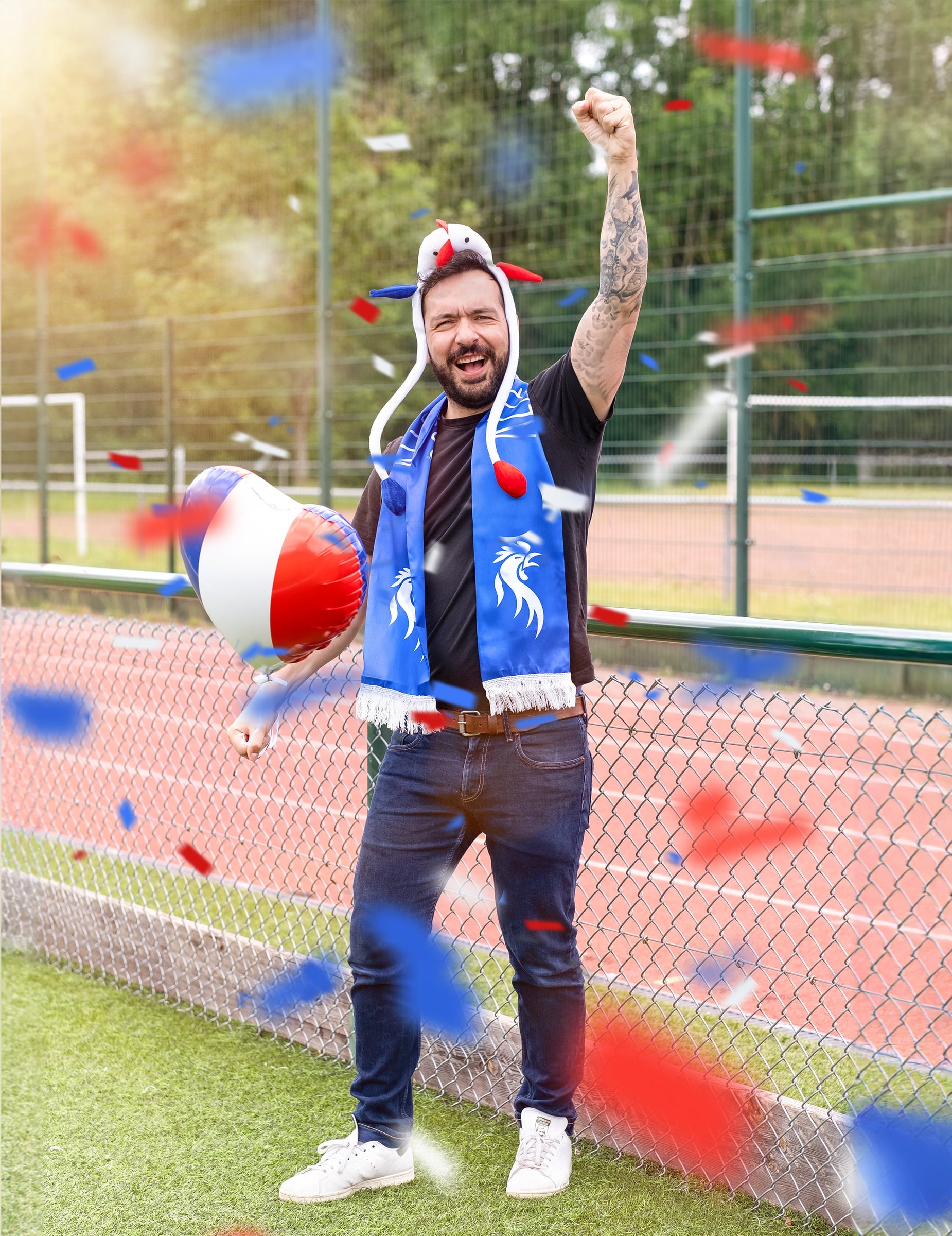 Mise en situation de l'écharpe de supporter Allez les bleus