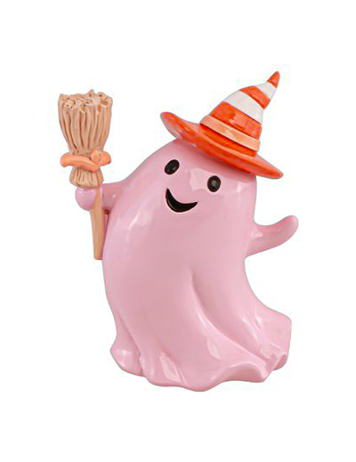 Fantasma de resina com vassoura rosa pastel 15 cm