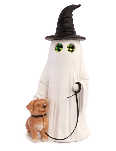 Fantasma decorativo Summerween em resina com chapéu pontiagudo cão e olhos LED animados 23,5 x 20 x 45,5 cm