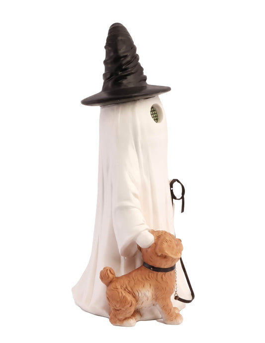 Fantasma decorativo Summerween em resina com chapéu pontiagudo cão e olhos LED animados 23,5 x 20 x 45,5 cm