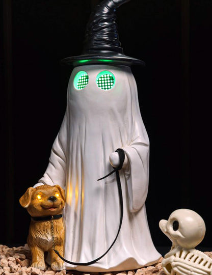 Fantasma decorativo Summerween em resina com chapéu pontiagudo cão e olhos LED animados 23,5 x 20 x 45,5 cm