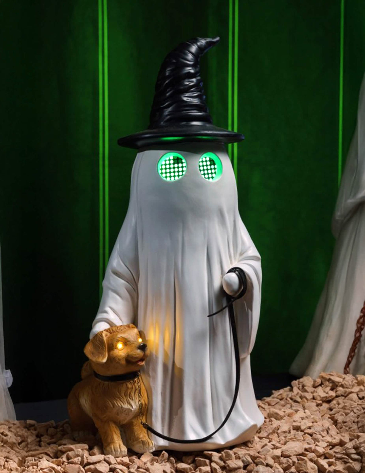 Fantasma decorativo Summerween em resina com chapéu pontiagudo cão e olhos LED animados 23,5 x 20 x 45,5 cm