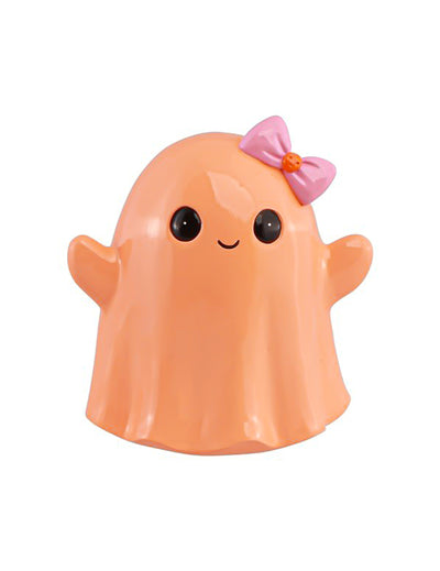 Fantasma sorridente em resina laranja pastel 20 cm