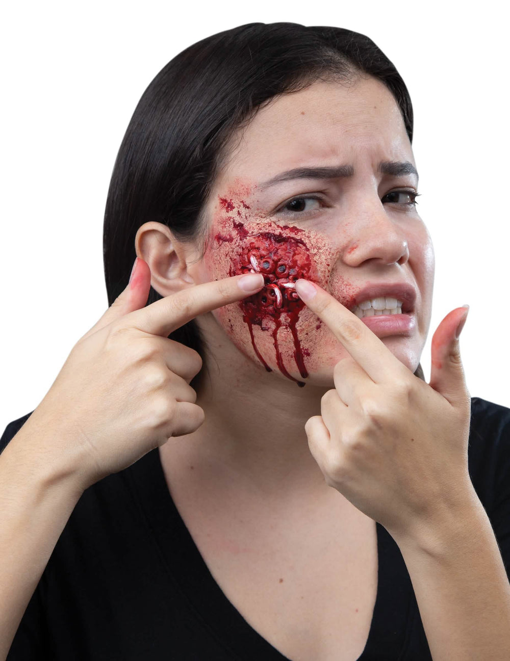 Falsa ferida com vermes brancos para adulto ensanguentada
