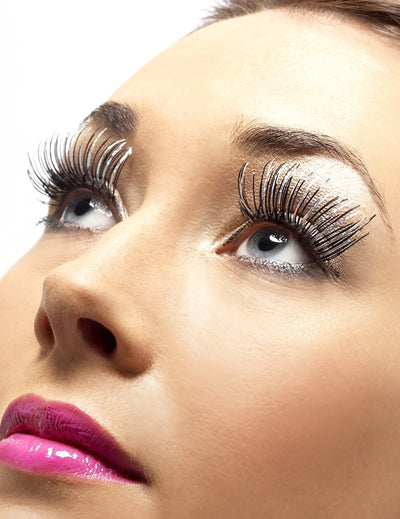 Faux cils longs pour adulte noirs et argent