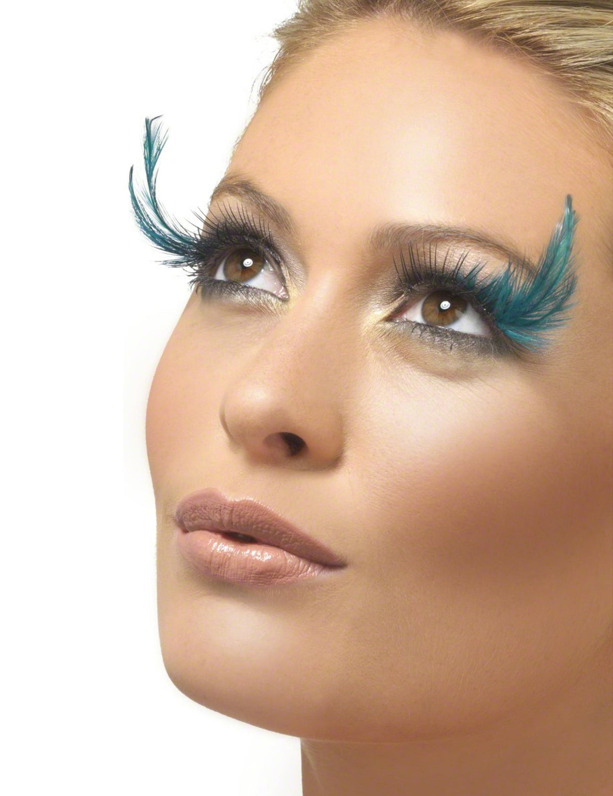 Faux cils avec grandes plumes pour adulte bleues et noirs