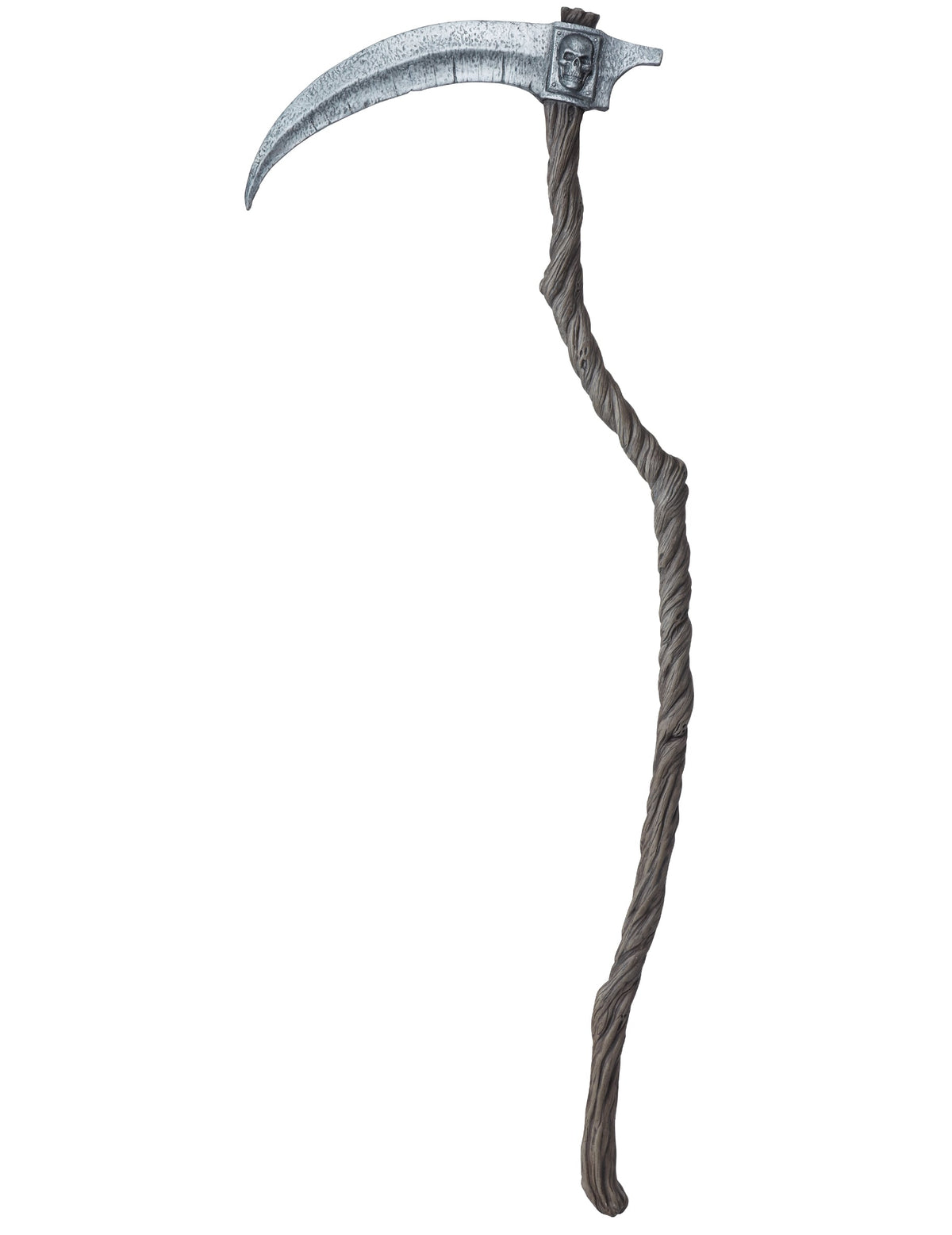 Faux de faucheuse luxe pour adulte grise avec manche aspect bois et crâne