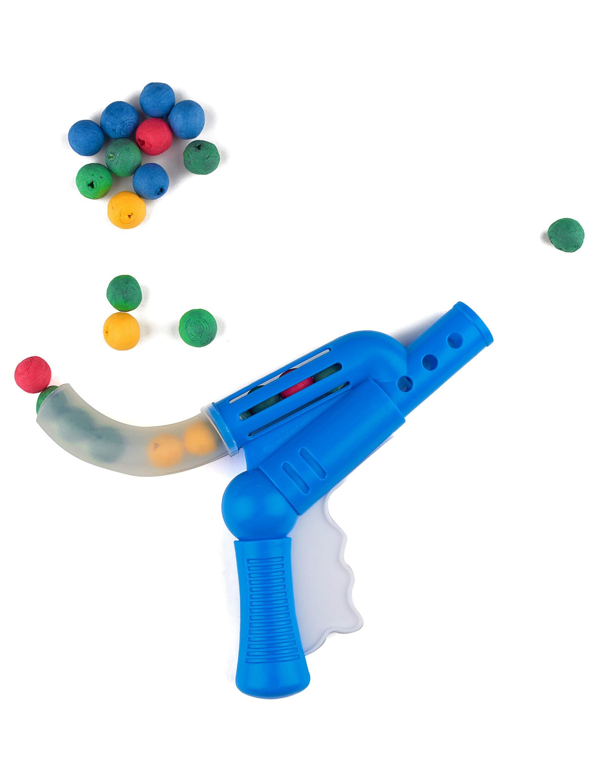 Faux pistolet sarbacane bleu avec 30 boules multicolores