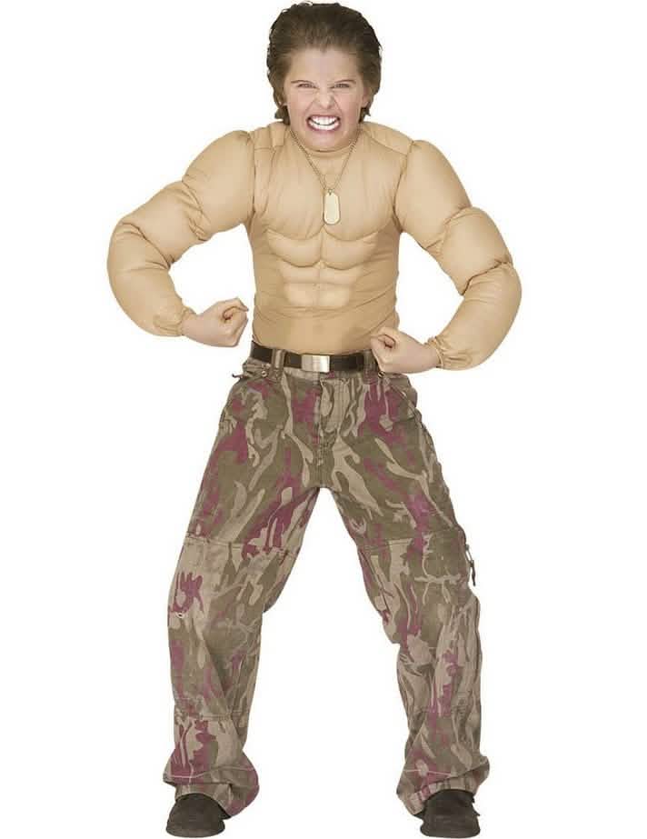Torso muscular falso para criança, cor de pele, acolchoado