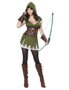 Déguisement archer des bois pour femme vert et marron avec capuche