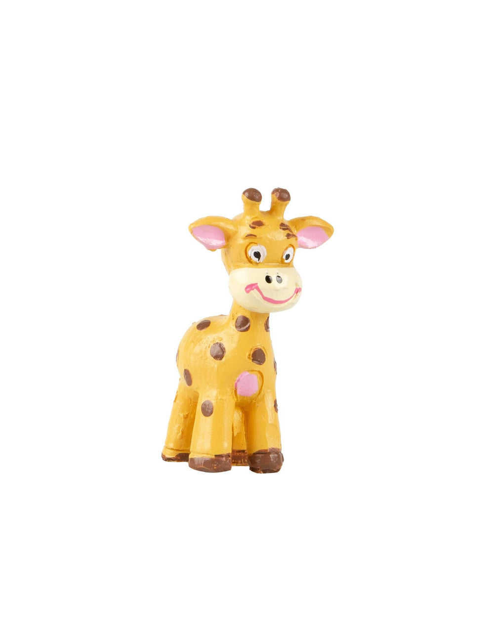 Figura em resina de girafa temática safari amarelo e castanho