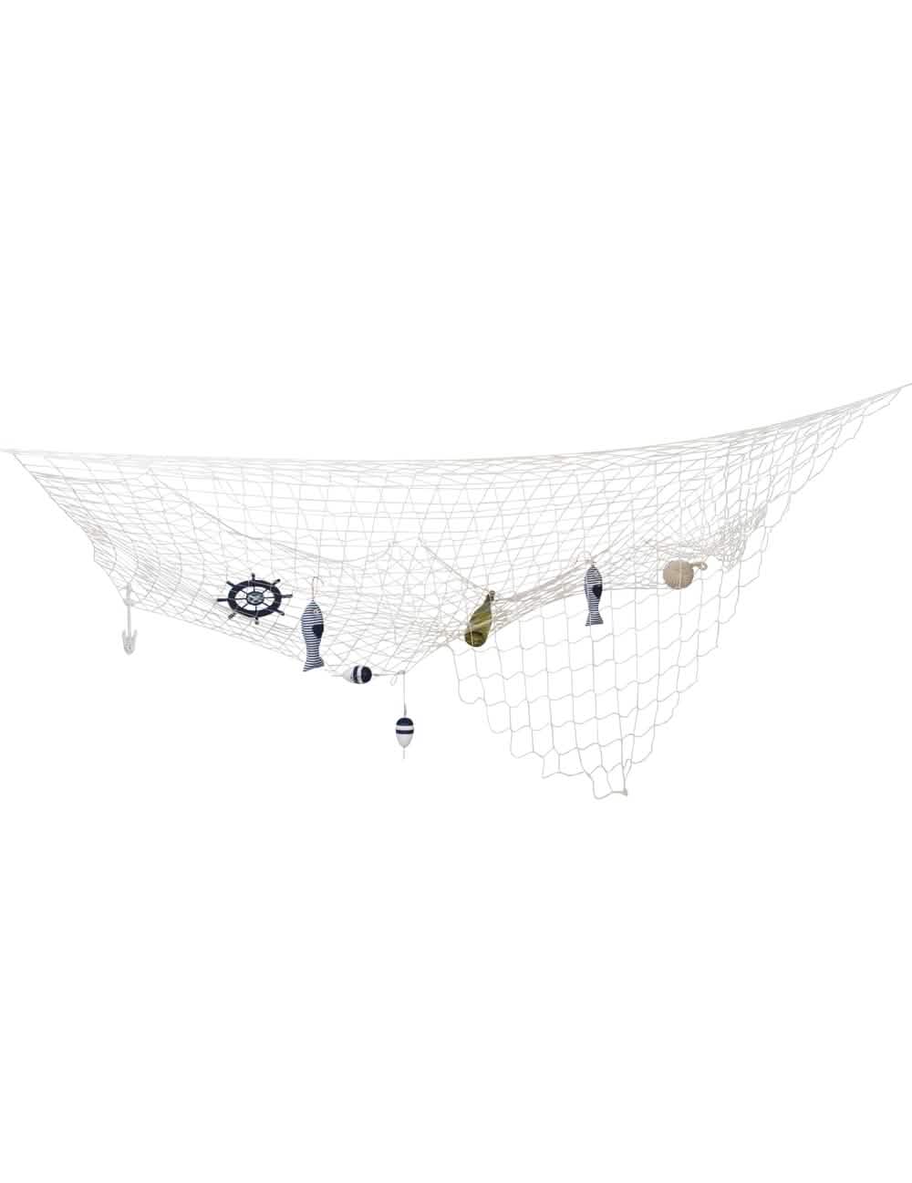 Rede de pesca decorativa marinheira para festa branco com ornamentos marinheiros