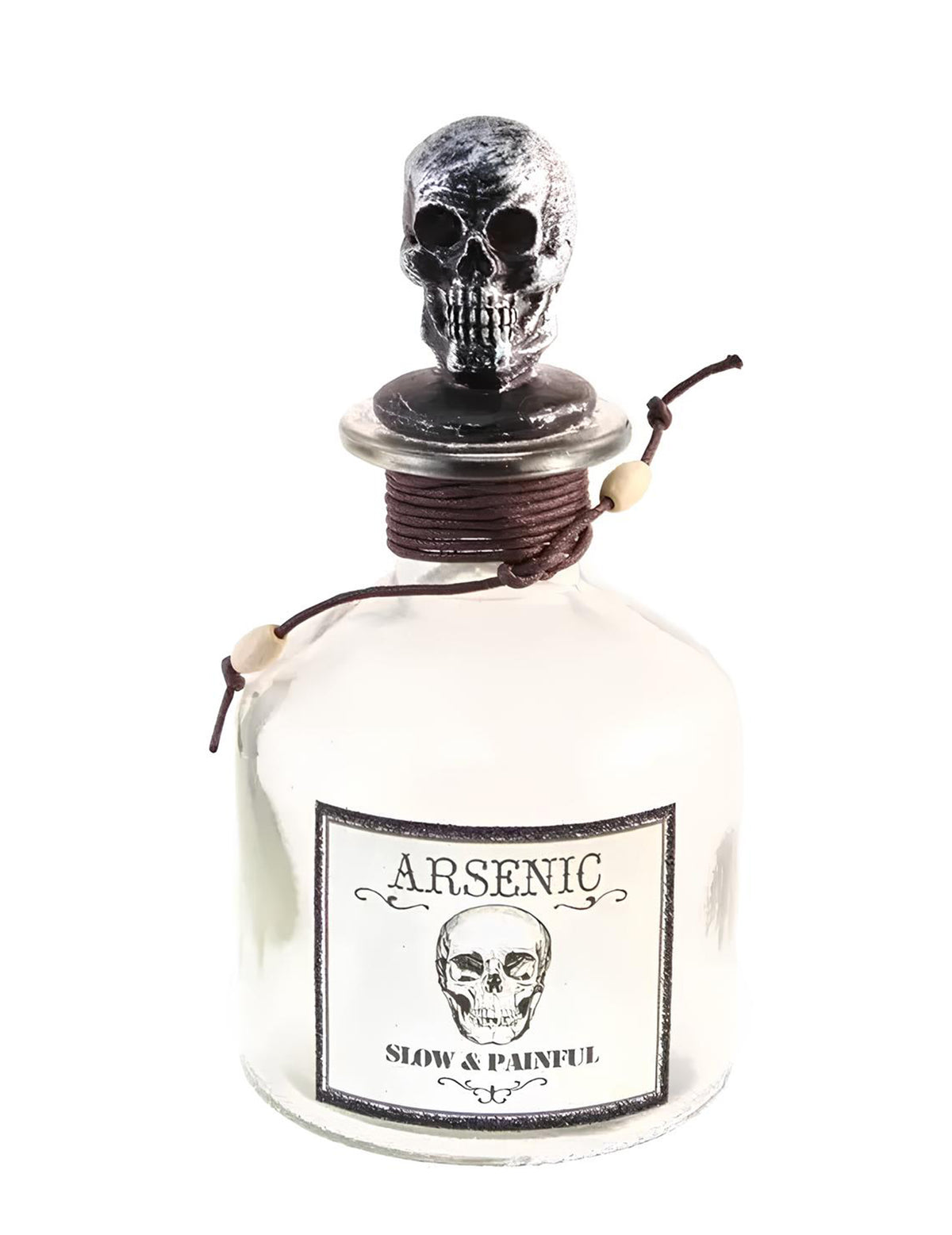 Fiole d'arsenic pour Halloween transparente avec bouchon tête de mort argenté