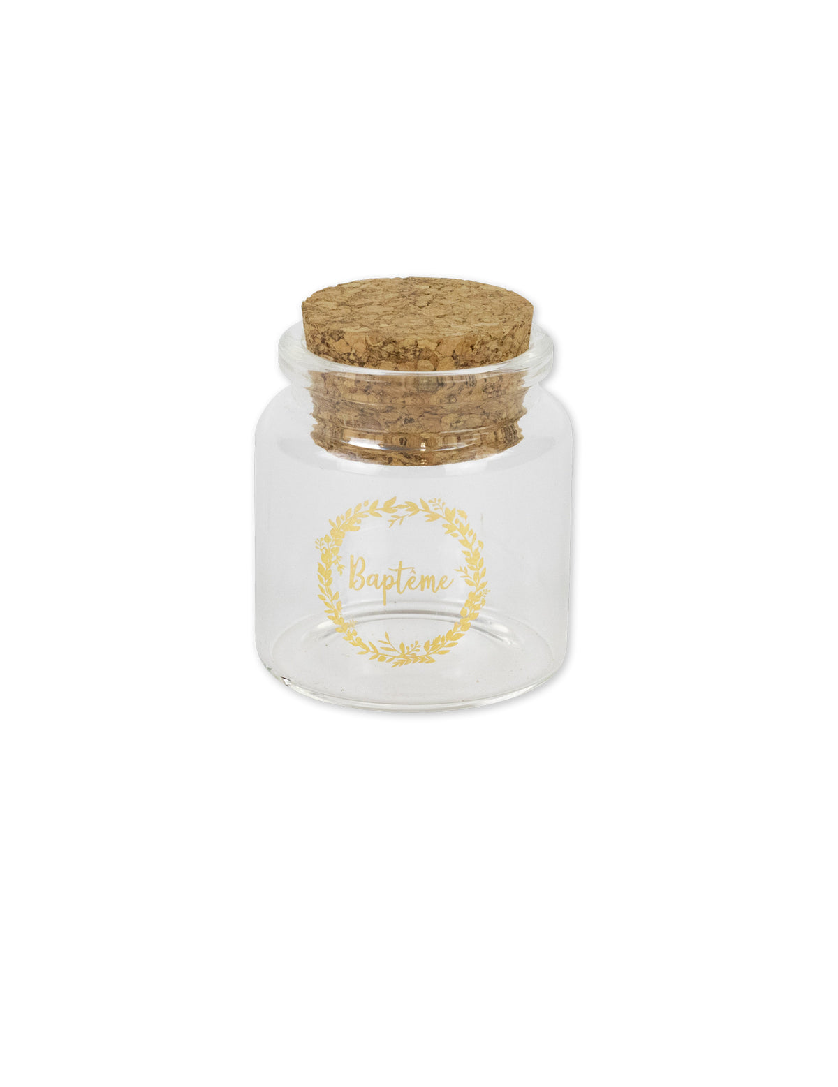Fiole en verre couronne pour baptême or avec bouchon liège