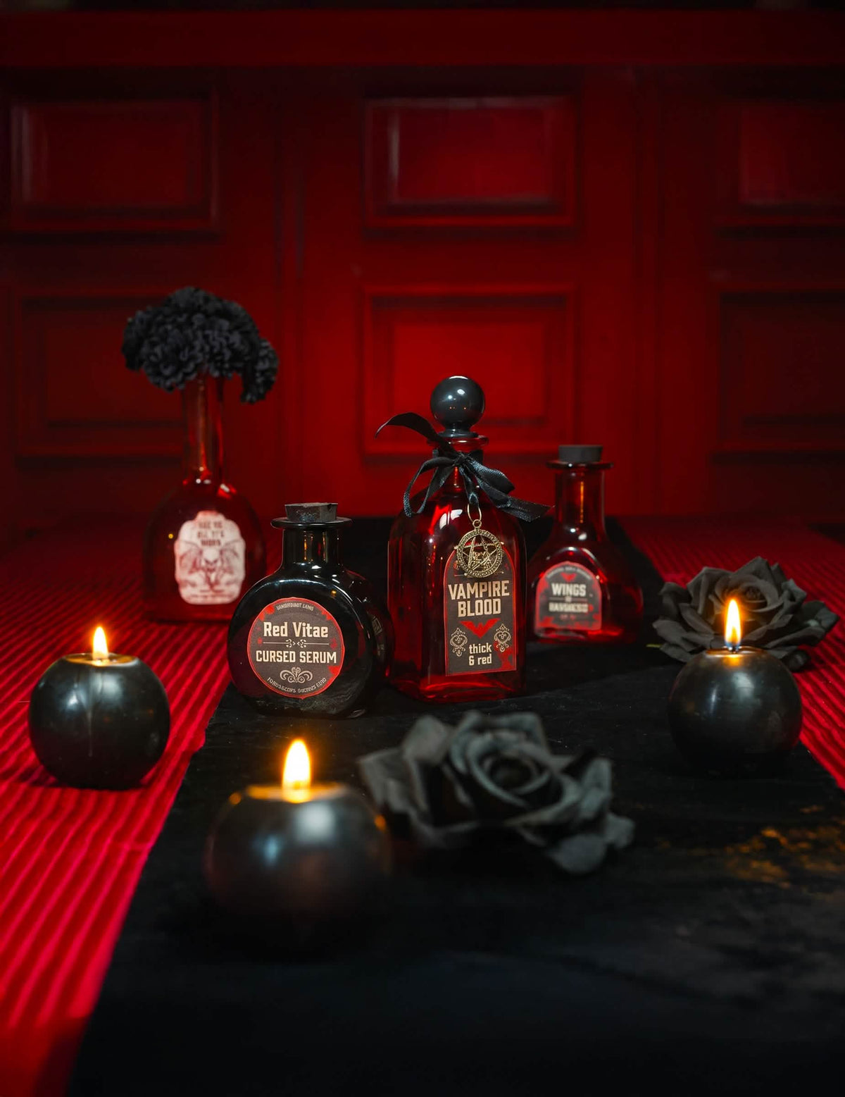 Frasco redondo de vidro preto elixir amaldiçoado 9,5 cm