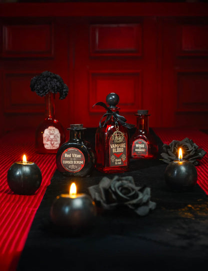 Frasco redondo de vidro preto elixir amaldiçoado 9,5 cm