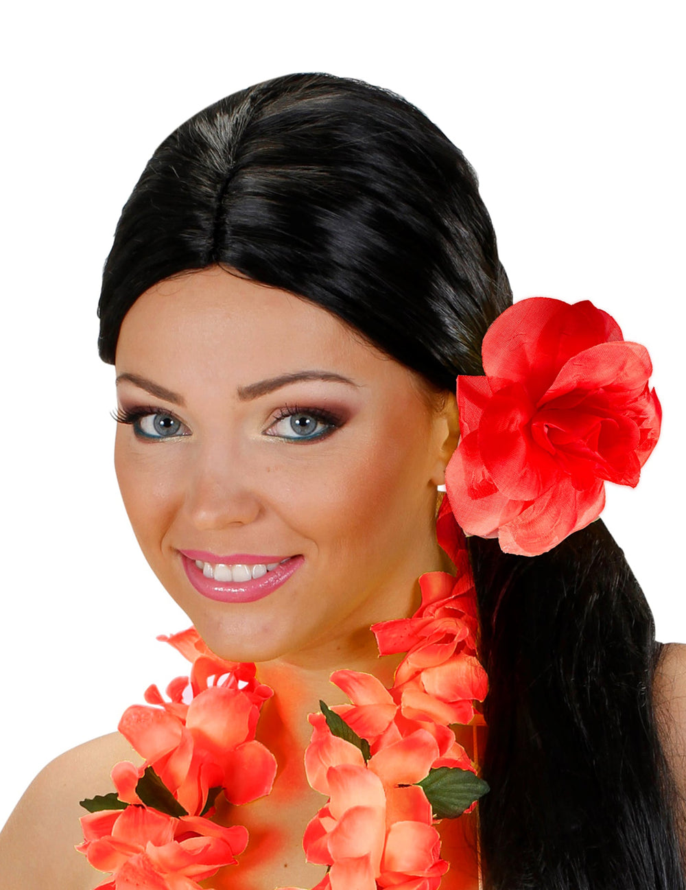 Fleur avec élastique pour cheveux hawaïenne pour femme rouge