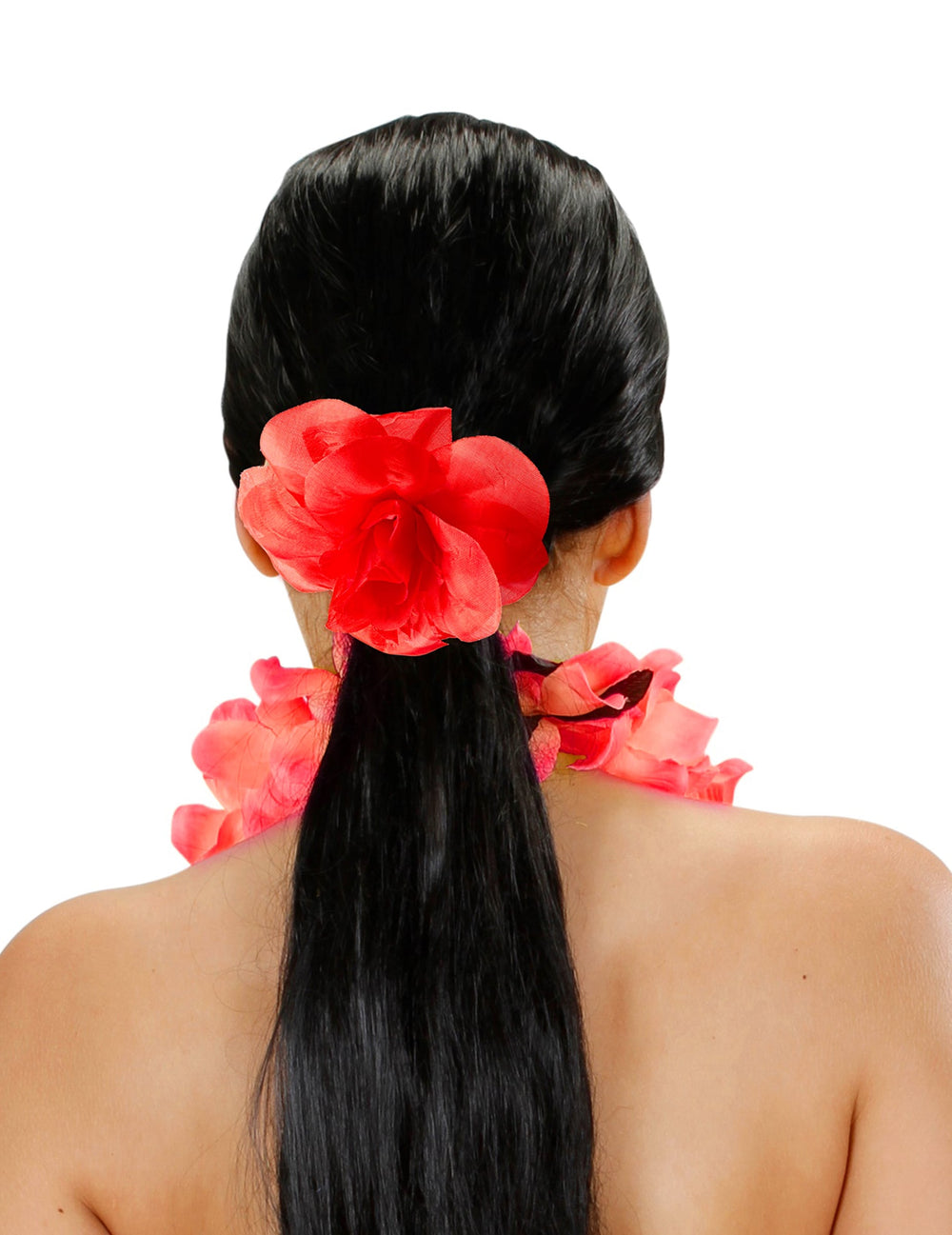 Vue de dos de la fleur avec élastique pour cheveux hawaïenne