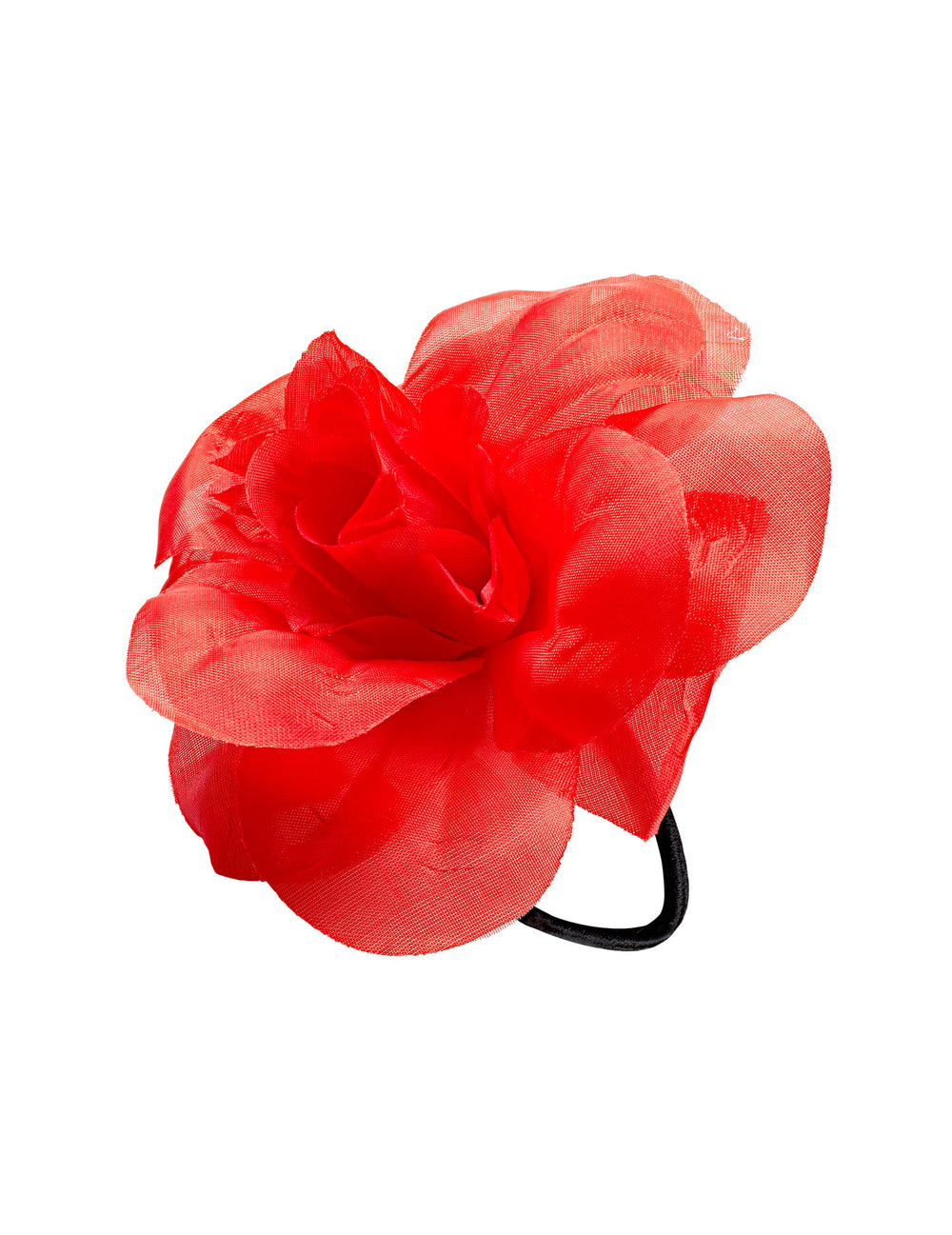 Vue de profil de la fleur avec élastique pour cheveux hawaïenne