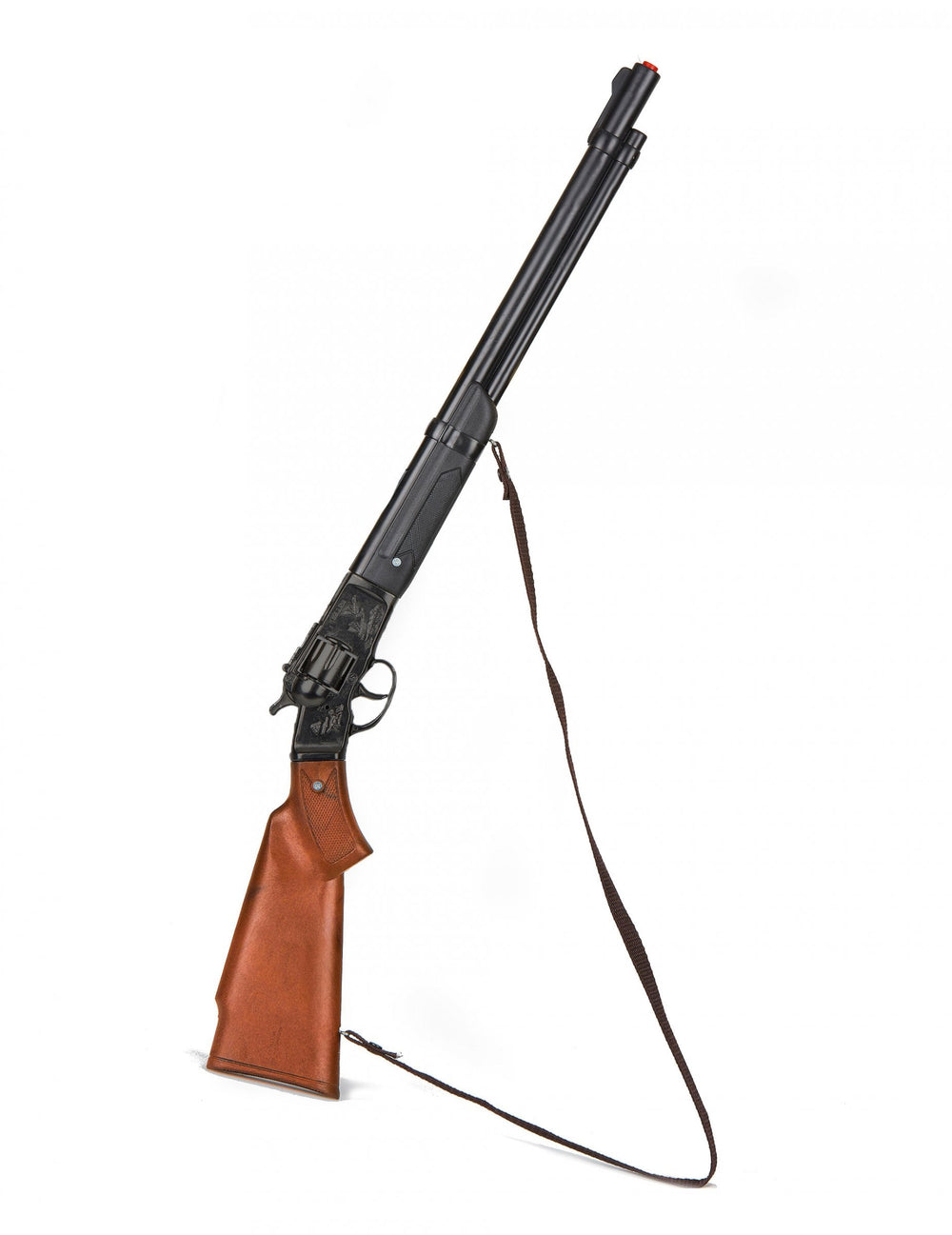 Fusil 8 coups en plastique de cowboy pour enfant marron et noir avec bandoulière