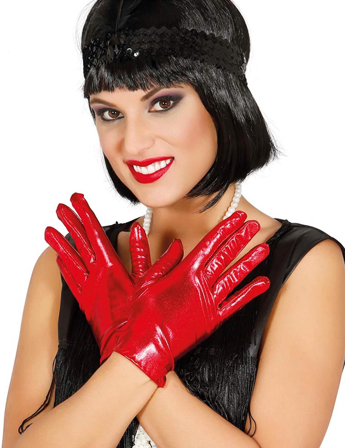 luvas curtas para mulher vermelho metalizado