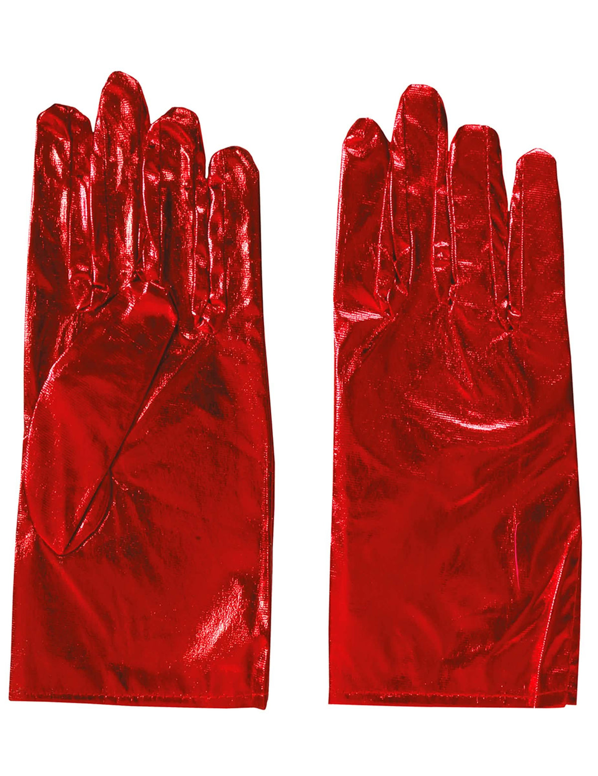Vista plana das luvas curtas para mulher vermelho metalizado