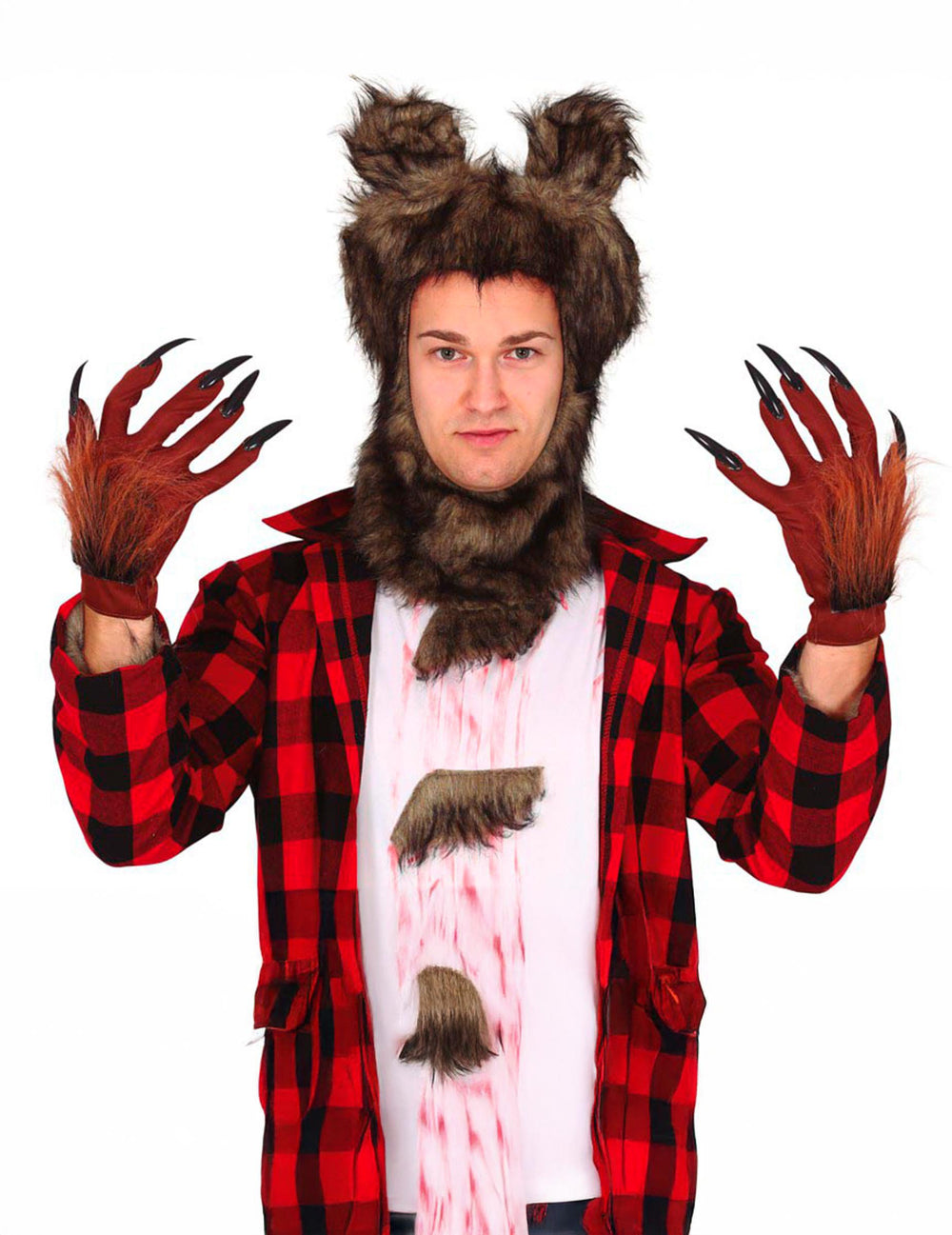 Gants de loup-garou à griffes pour adulte marron avec griffes noires