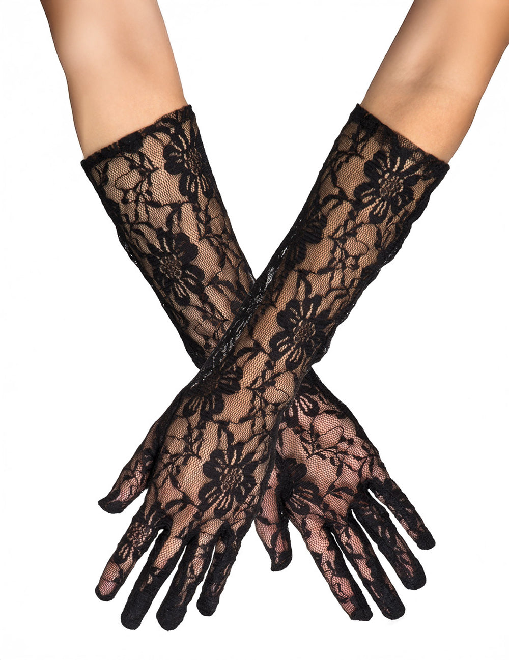 Vue d'ensemble de la paire de gants en dentelle pour adulte noir