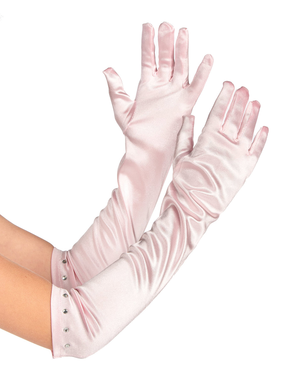Gants longs pour enfant roses avec strass