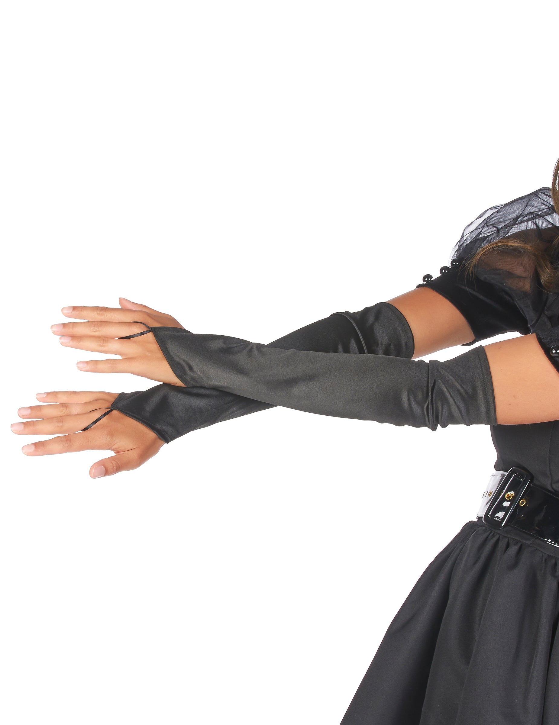 Gants longs satinés sans doigts pour adulte noirs