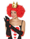 Gants longs reine de coeur pour femme noirs avec motifs coeurs rouges